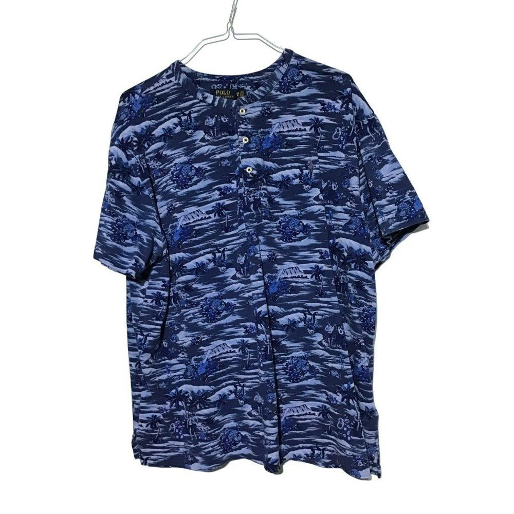 5 for $25 Polo Ralph Lauren Blue Mesh Hawaiian Cotton Shirt 1X Mens